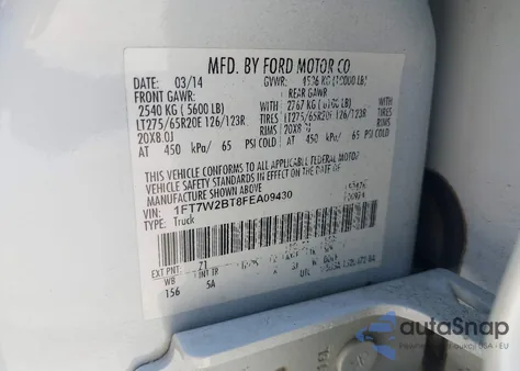 2015 Ford F-250 Lariat z USA, uszkodzony, nr VIN 1FT7W2BT8FEA09430